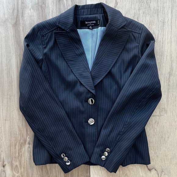 SIGNATURE BY LARRY LEVINE Women’s Gray Blue Long Sleeve Lined Blazer Jacket 2P - Picture 1 of 11